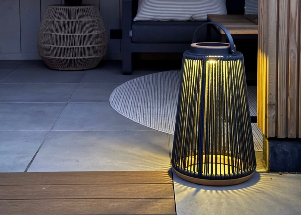 Rocca sfeerlamp tuin solar - aluminium - teakhout - antraciet - set