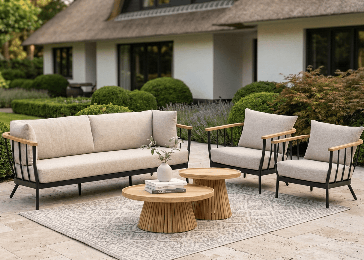 Belito Daan Lounge Koffietafelset | Ø 80 cm + 60 cm | Hoogte 30 + 45 cm | Teak