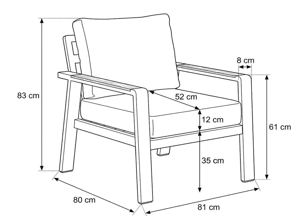 Afmetingen Belito Birmingham/Lotte Loungestoel