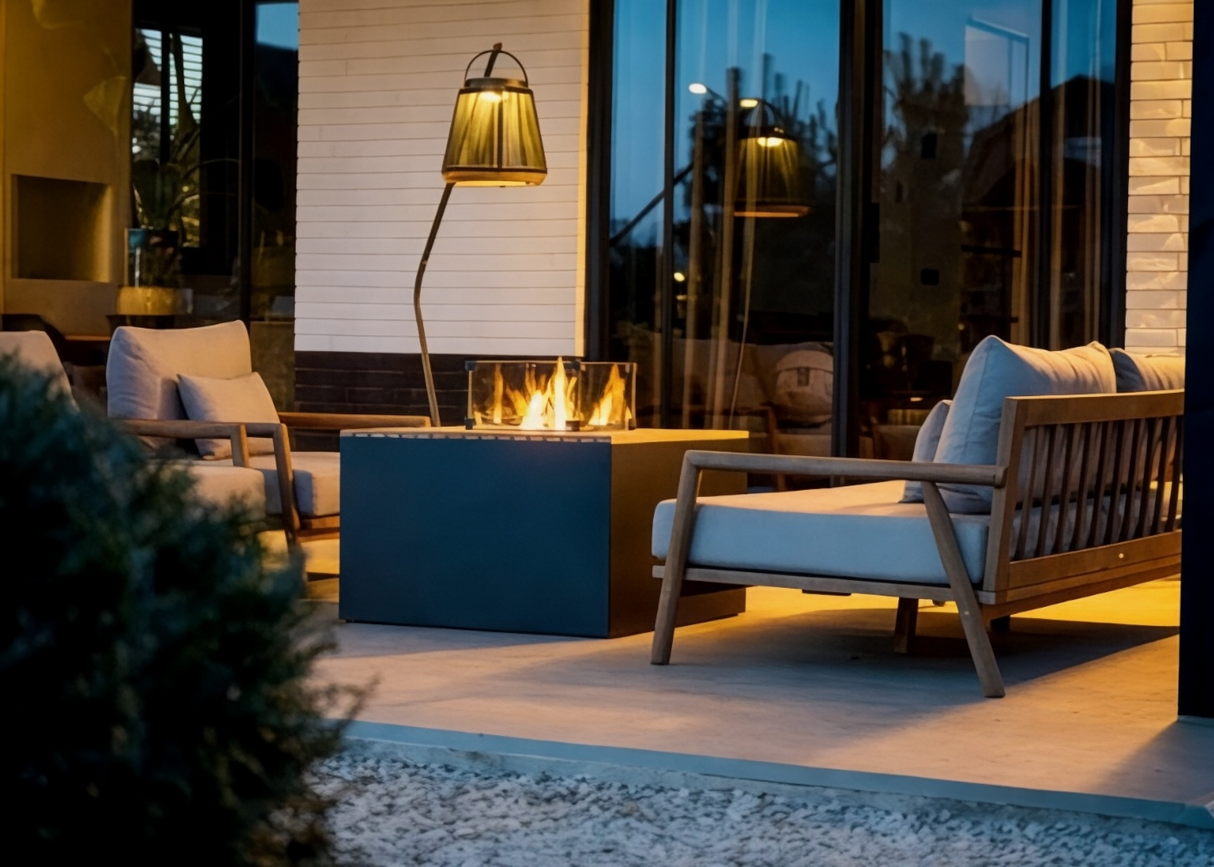 Easyfires Cube Vuurtafel 80 x 80 cm - Aluminium Teakhout - Inclusief Glasset