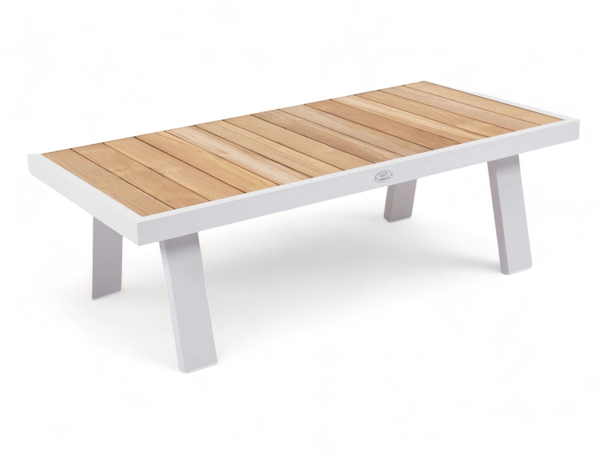 Belito Lotte aluminium loungeset 6-persoons - wit frame - luxe tafel met houten bovenblad voor de tuin.