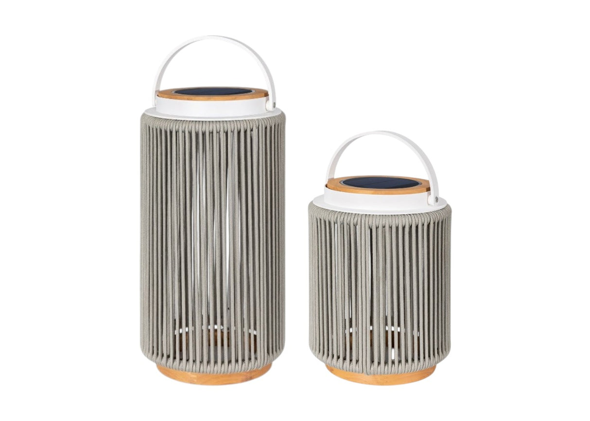 Valentino sfeerlamp tuin solar - aluminium - teakhout - light grey - set