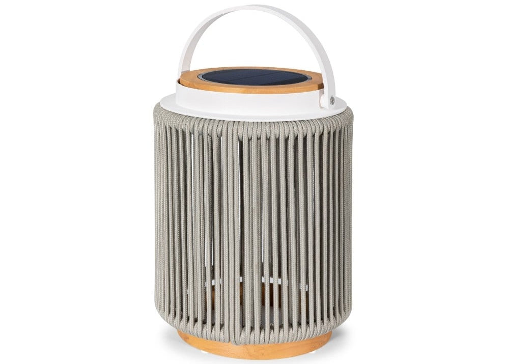 Valentino sfeerlamp tuin solar - aluminium - teakhout - light grey - 34 cm