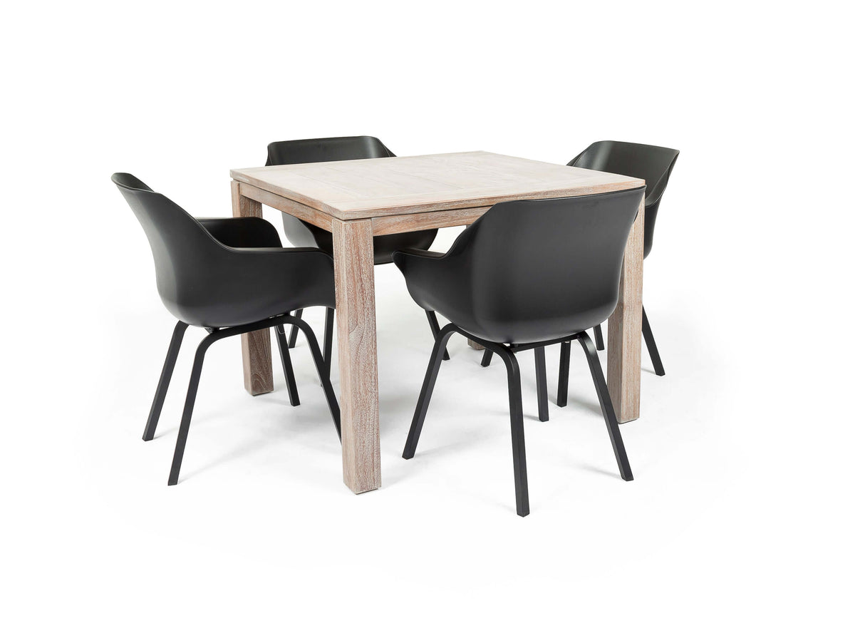 Hartman/Belito®teak dining tuinset 100cm 5-delig stapelbaar - Old grey Belito