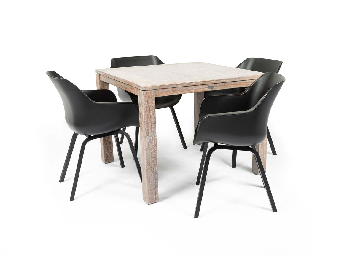 Hartman/Belito®teak dining tuinset 100cm 5-delig stapelbaar - Old grey Belito