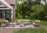 Apple Bee Murni loungeset Bronze aluminium met Sand rope en Cotton Flower BEE WETT® kussens in de tuin