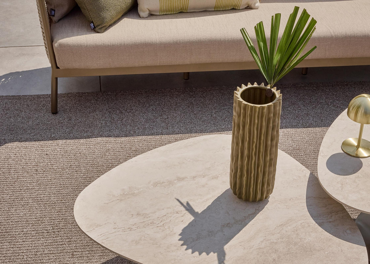 Apple Bee Pulau lounge tuintafels set van 2, Champagne onderstel met organisch HPMS Cream blad