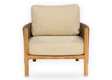 Apple Bee Sapporo loungestoel teak met brown rope en Cotton Flower BEE WETT kussen - schuin aanzicht