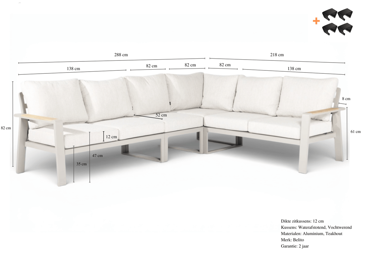 Belito Lotte Loungeset Hoekbank Nr. 2 | Taupe Aluminium | 288 x 220 cm | 6-persoons
