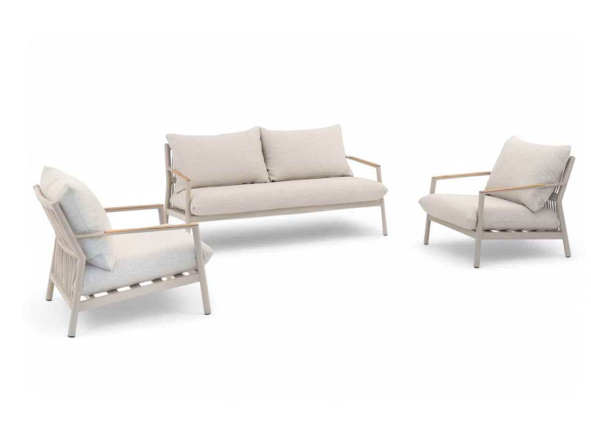 Belito Julia Stoel-Bank Loungeset 3-delig | Taupe | Aluminium & Rope | Bank + 2 Stoelen
