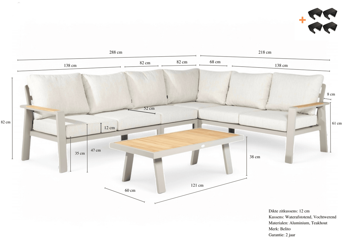 Aluminium Loungeset Hoekbank - Taupe Frame - 6-Persoons - Belito Lotte 5-delig