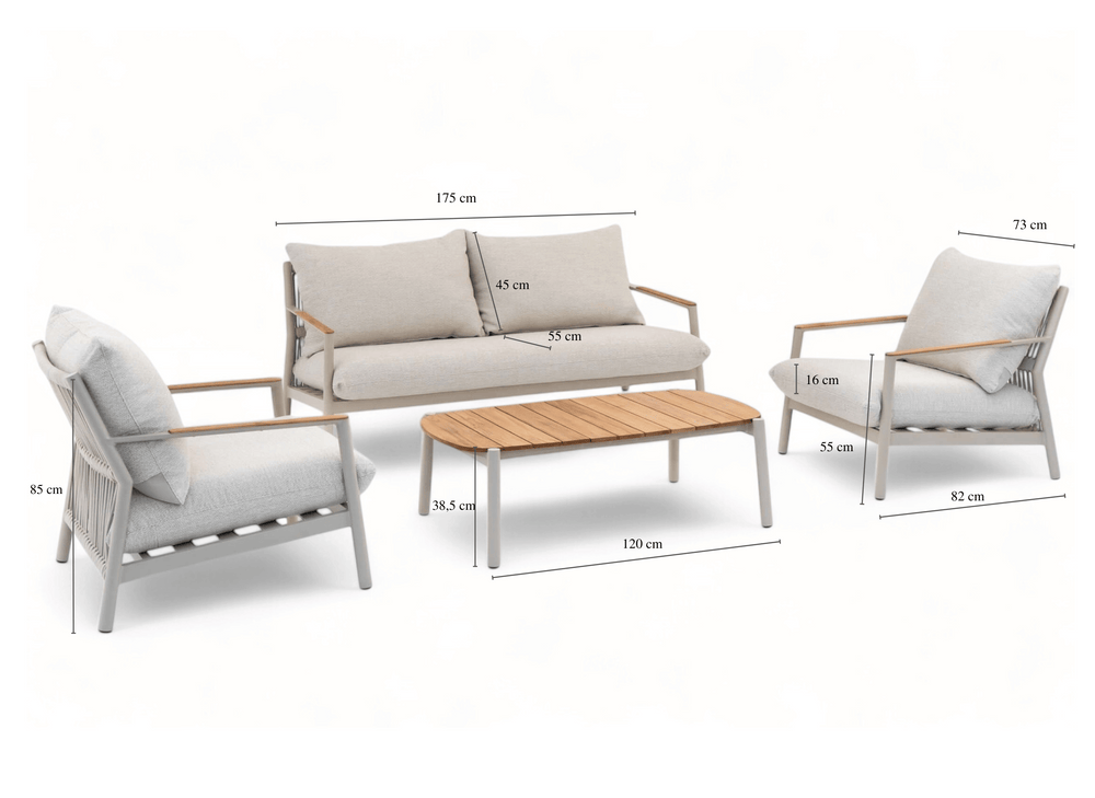 Aluminium Stoel-Bank Loungeset - Taupe Frame - Belito Julia - 4-delig