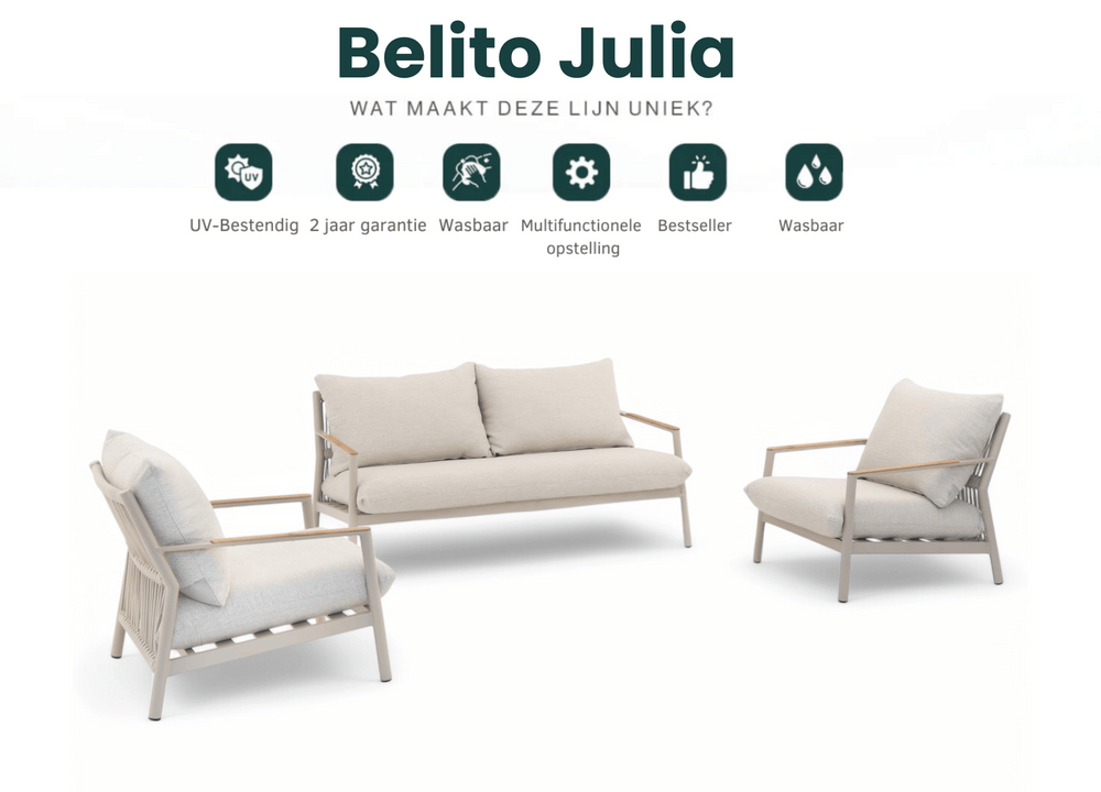 Aluminium Stoel-Bank Loungeset - Taupe Frame - Belito Julia - 3-delig