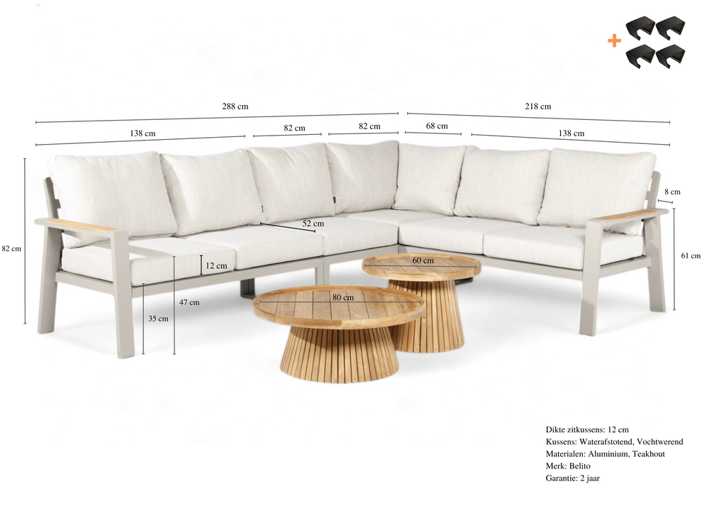 Aluminium Loungeset Hoekbank - Taupe Frame - 6 -delig - Belito Lotte