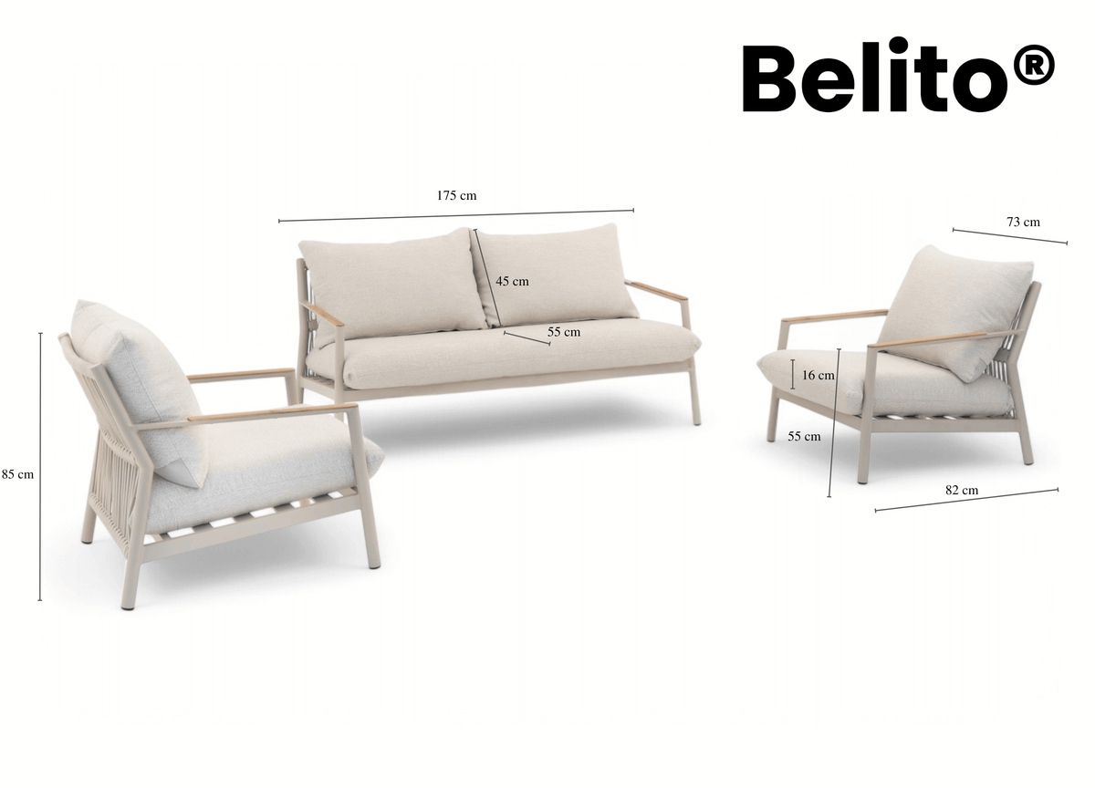 Belito Julia Chair-Sofa Lounge Set 5-piece | Taupe | Aluminum & Rope | 4-5 Persons | Daan table set