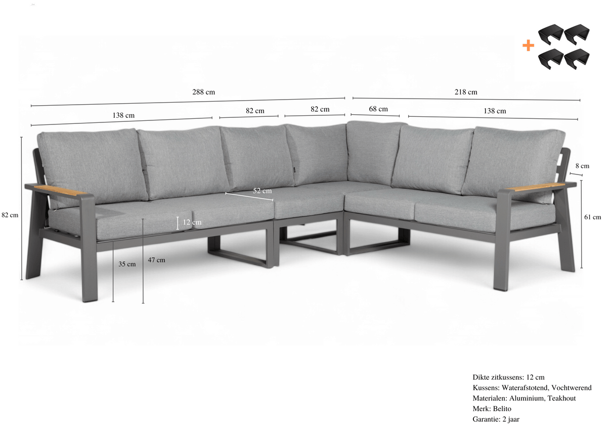 Aluminium Loungeset Hoekbank - Antraciet Frame - Belito Lotte - 4 -delig