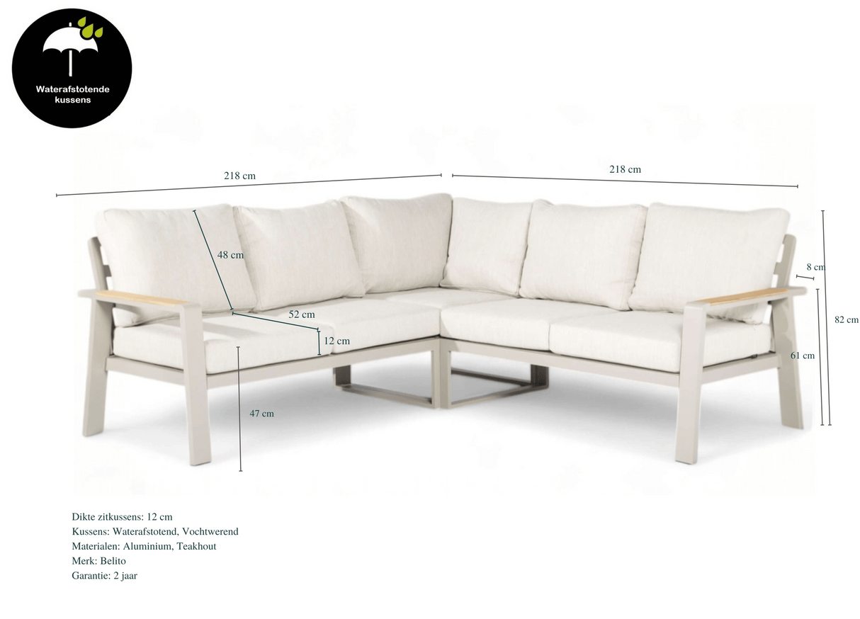 Belito Lotte Loungeset Hoekbank Nr. 8 | Taupe Aluminium | 220 x 220 cm | 5-persoons