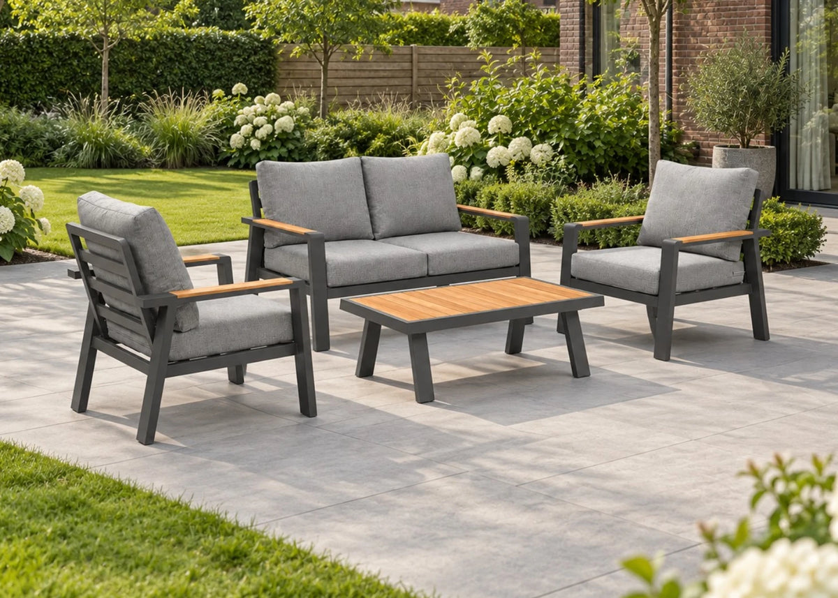 Belito Birmingham Loungeset Nr.11 | Antraciet | 2-zits Bank + 2x Stoel + Tafel | 4 Personen