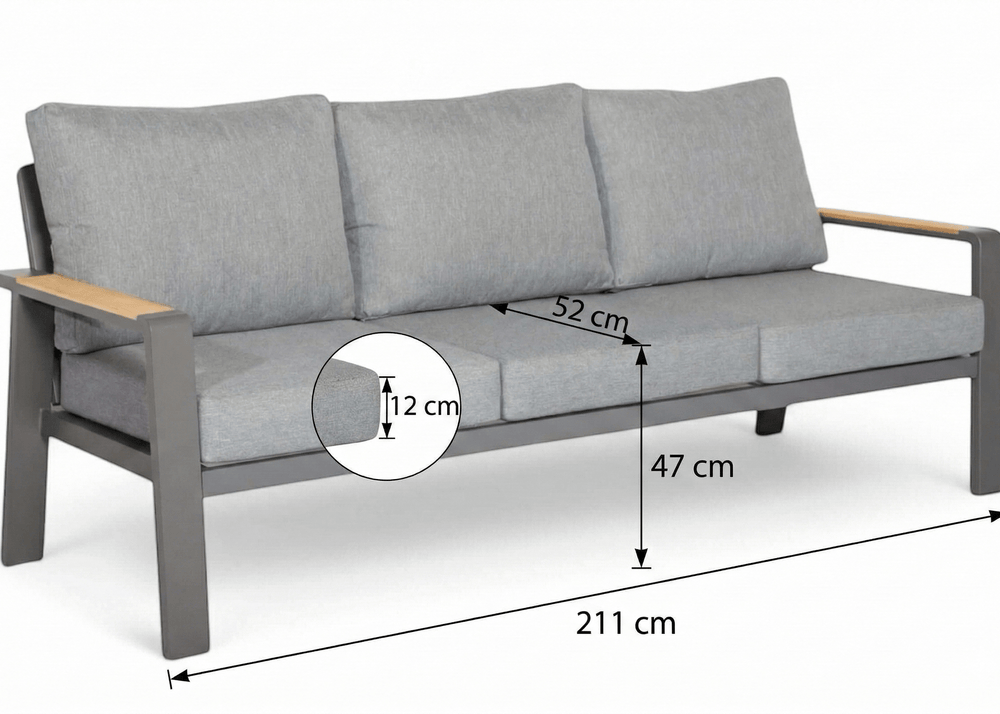 Belito Birmingham Tuinbank - Antraciet Aluminium - 211 cm - 3-persoons