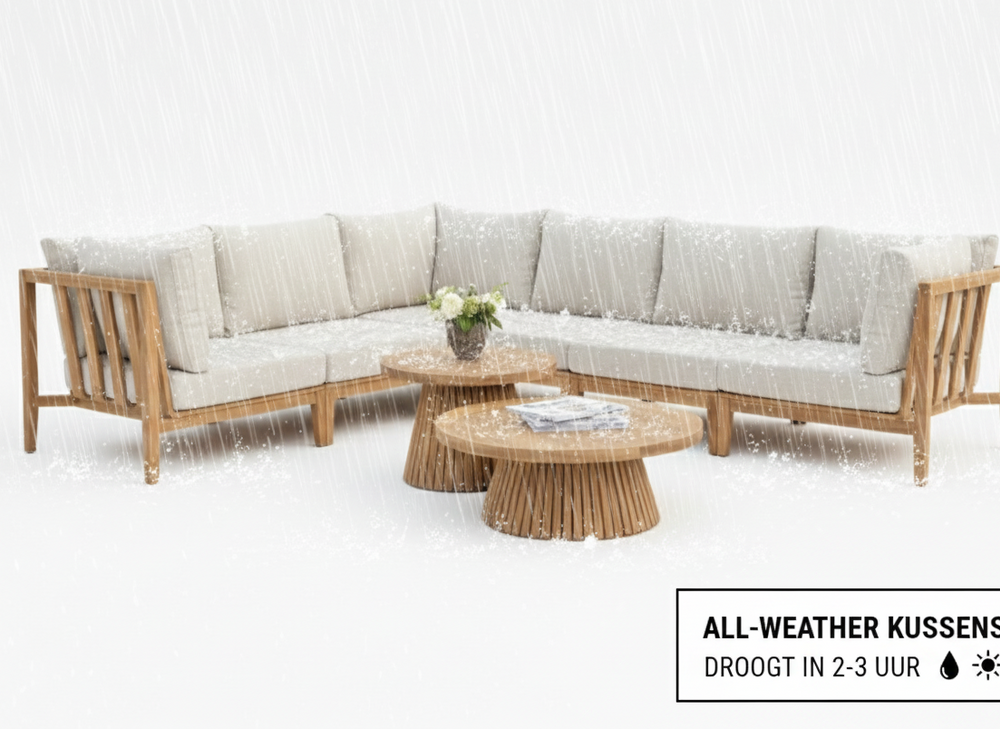 Belito Daan Teakhouten Hoek Loungeset 6 Persoons - Nr. 2 - Rechts lang - 245 x 318 cm