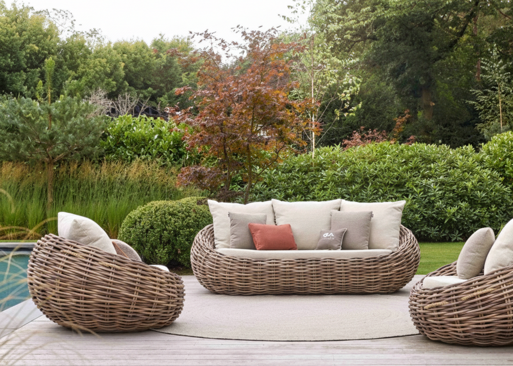 Apple Bee Cocoon Loungeset 5-delig | Bank, 2 Stoelen & Daan Tafels Ø60+Ø80 cm | Mokka | Biculair® Rope