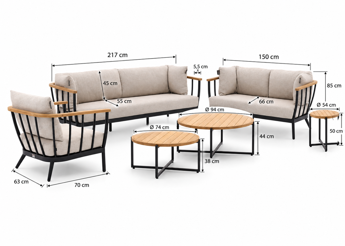 Apple Bee Condor Loungeset 6-delig Nr. 2 | Bank 217 + 150 + Stoel + 3 Tafels | Black
