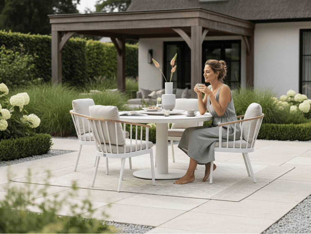Apple Bee Condor Dining Tuinset Ø 140 cm | 5-delig | Oyster | Melville Tafel