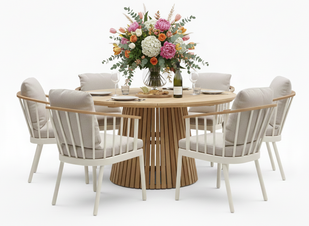 Apple Bee Condor/Belito Daan ronde tuinset 7-delig Oyster - 150 cm diameter