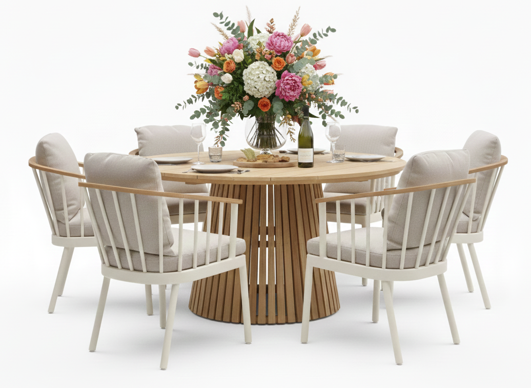 Apple Bee Condor/Belito Daan ronde tuinset 7-delig Oyster - 150 cm diameter