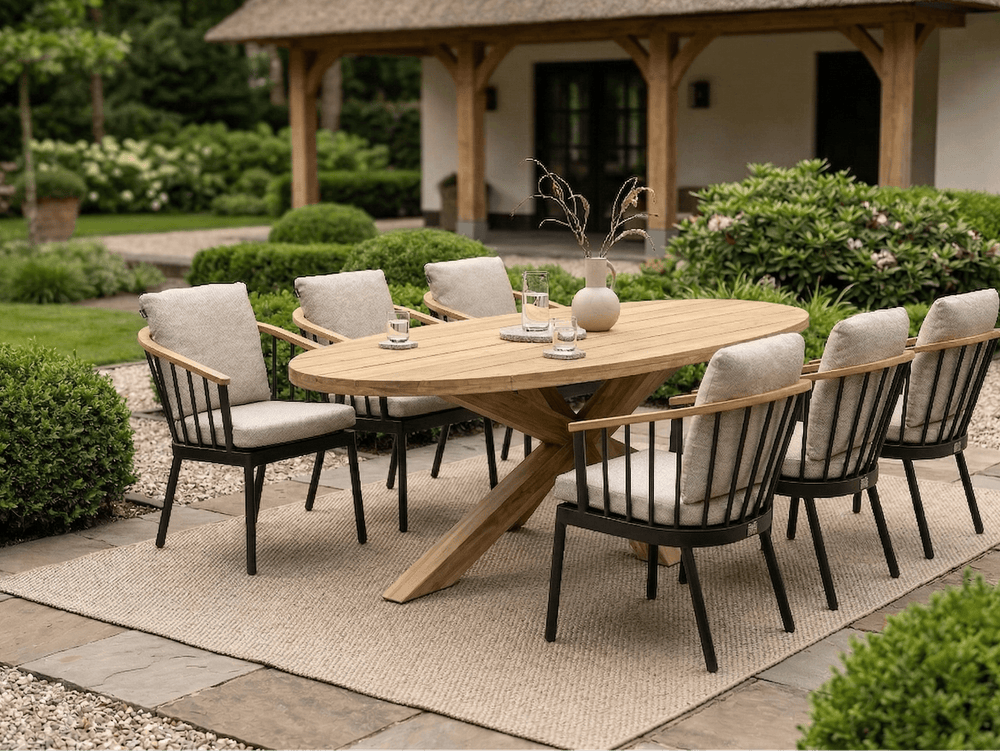 Apple Bee Condor Dining Tuinset 6 persoons | 200 cm Ovaal | Houten Onderstel