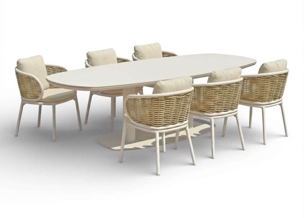 Apple Bee Pine Key Oyster Diningset – 220 cm – Melville & 6 Stoelen