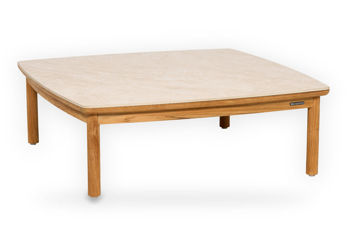 Vierkante teakhouten loungetafel Apple Bee Grace 90x90 cm met cream HPMS tafelblad