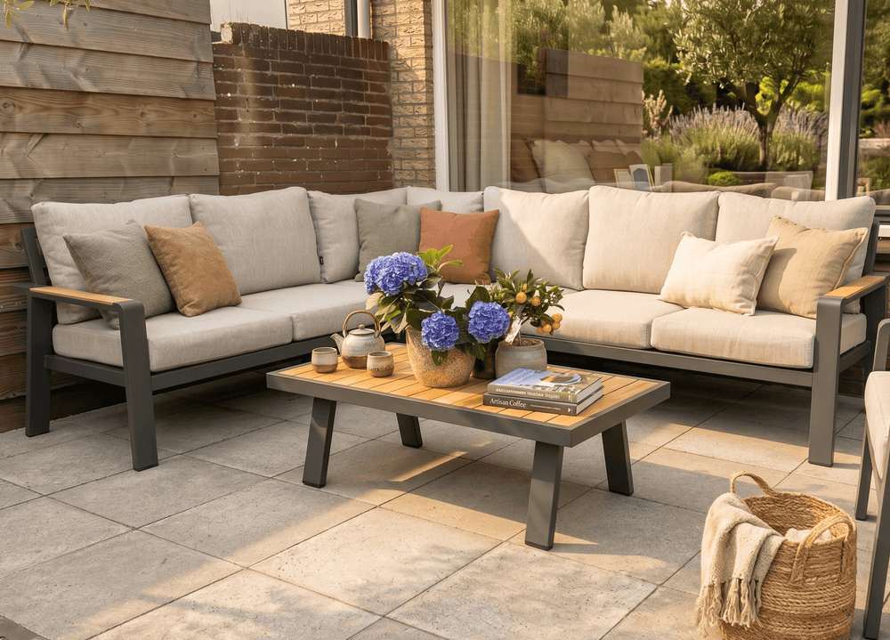Belito Lotte Loungeset Hoekbank Nr. 3 | Antraciet Aluminium | 220 x 220 cm | 5-persoons | Lichte Kussens