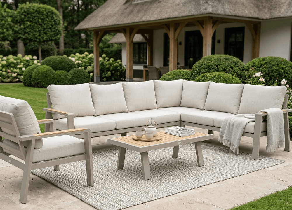 Belito Lotte Loungeset Hoekbank Nr. 5 | Taupe Aluminium | 288 x 220 cm | 7-persoons met stoel