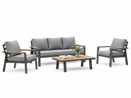Belito Birmingham loungeset nr.1 antraciet aluminium, complete set met 3-zits bank, 2 stoelen en tafel