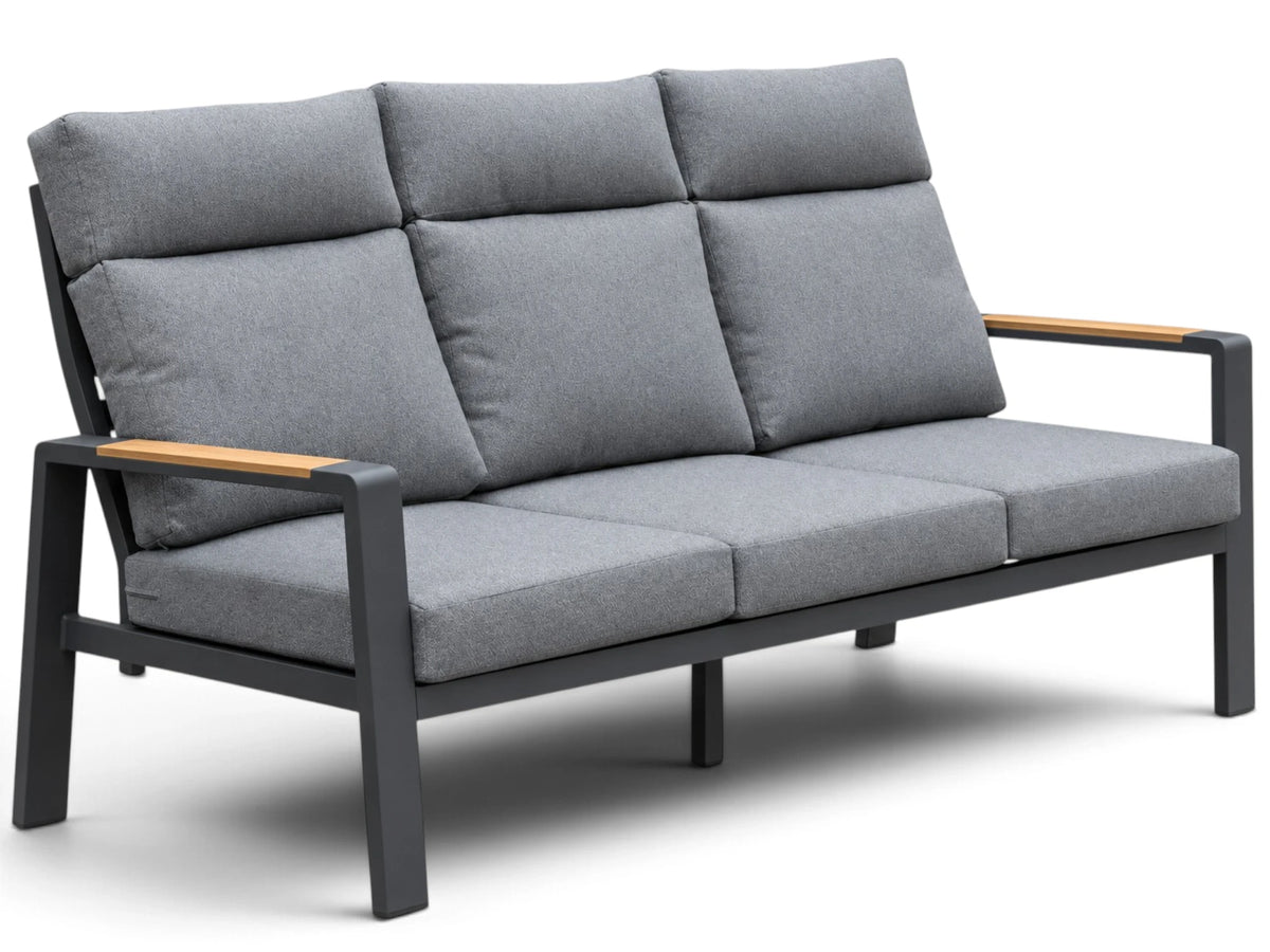 Belito Lisa Lounge Tuinbank 196 cm | Antraciet Aluminium & Teak | 3-persoons | Grey Kussens