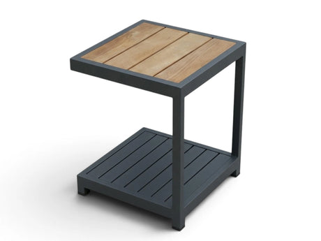 Belito Lisa Bijzettafel | Antraciet Aluminium & Teak | 41x41x48 cm