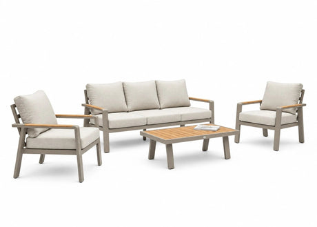 Belito Birmingham Loungeset Nr.1 | Taupe | 3-zits Bank + 2x Stoel + Tafel | 5 Personen