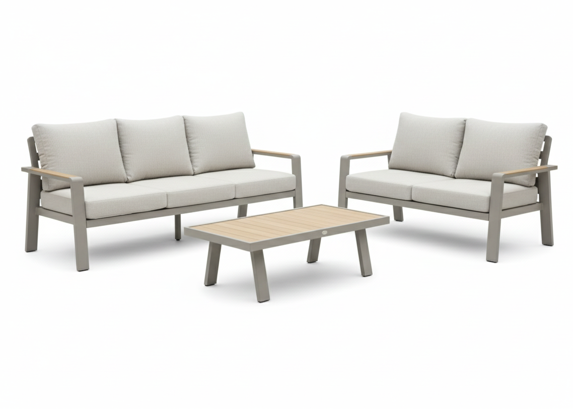 Aluminium Bank Loungeset - Taupe - Belito Birmingham - 3 - delig