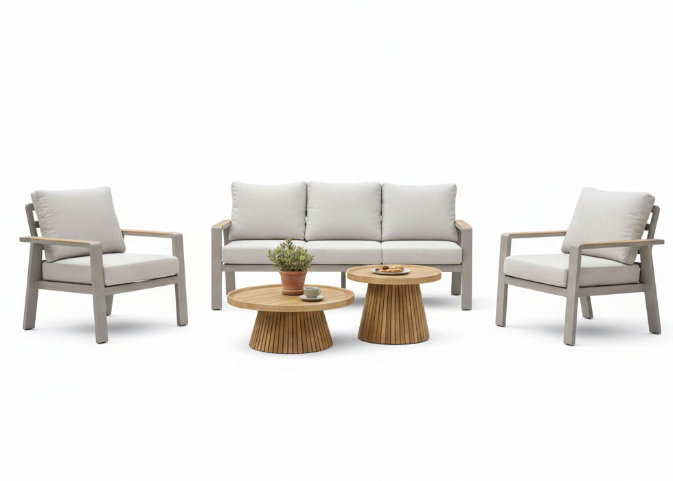Aluminium Stoel-Bank Loungeset - Taupe - Belito Birmingham - 5 personen