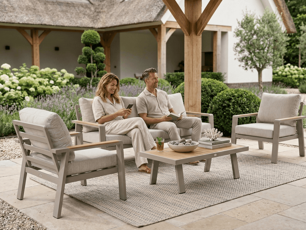 Belito Birmingham tuinbank taupe aluminium met lichte kussens