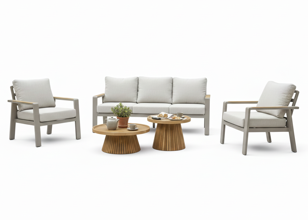 Aluminium Stoel-Bank Loungeset - Taupe - Belito Birmingham - 5 personen