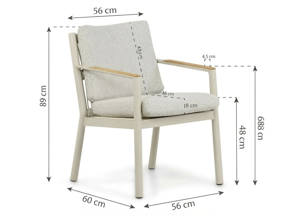 Belito Julia dining stoel taupe - detail rope-afwerking en teak armleuning