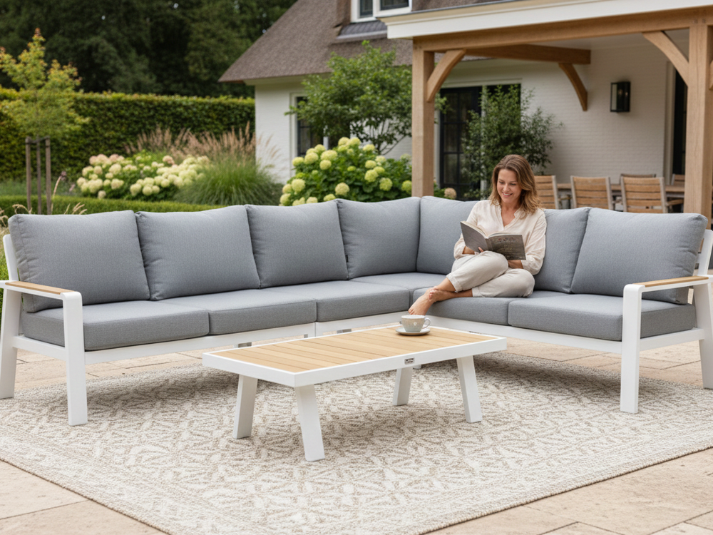 Belito Lotte Loungeset Wit frame met grijze kussens