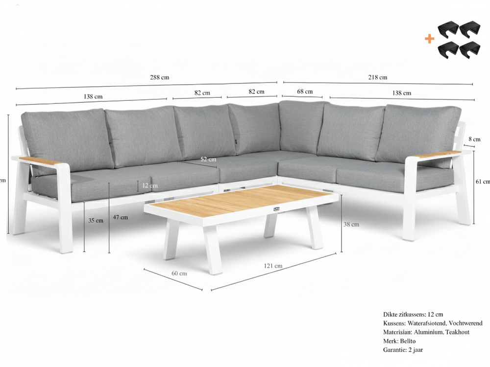 Belito Lotte Loungeset wit met afmetingen 288 x 220 cm