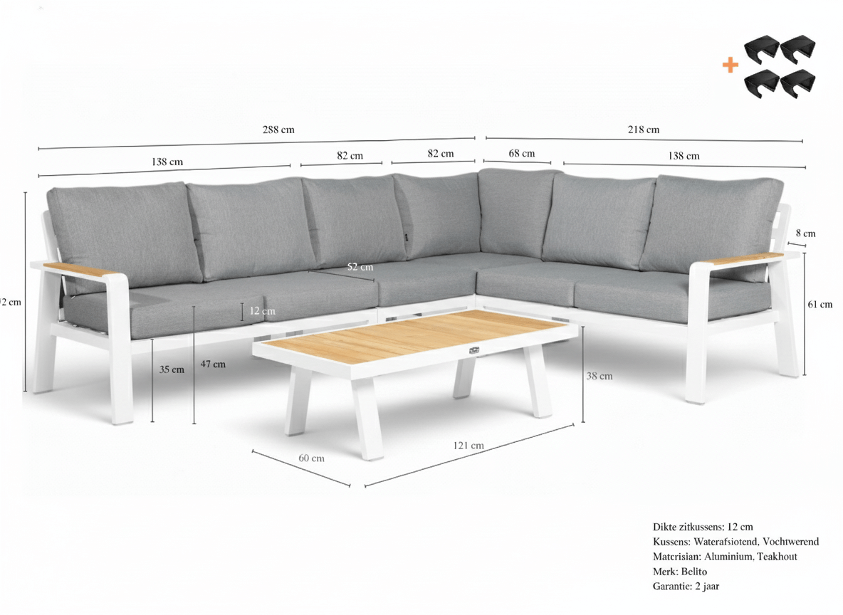 Belito Lotte Loungeset wit met afmetingen 288 x 220 cm