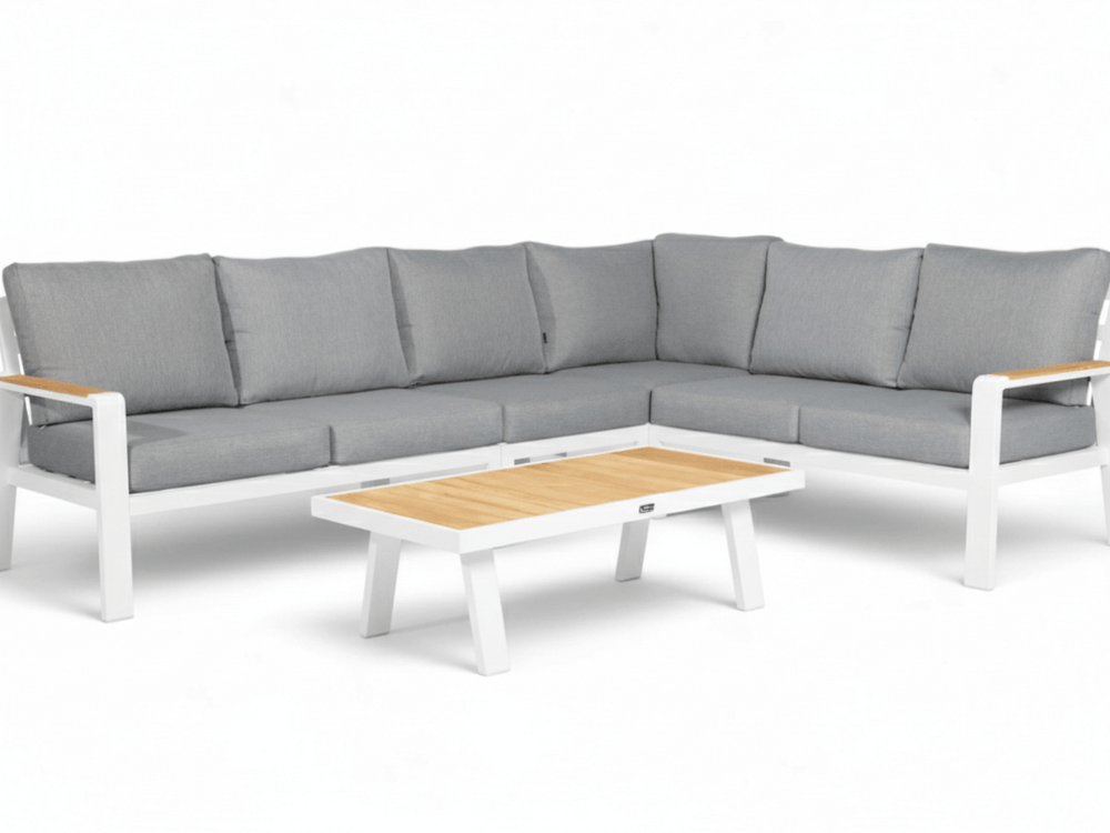 Belito Lotte Loungeset Hoekbank Nr. 1 wit aluminium met grijze kussens
