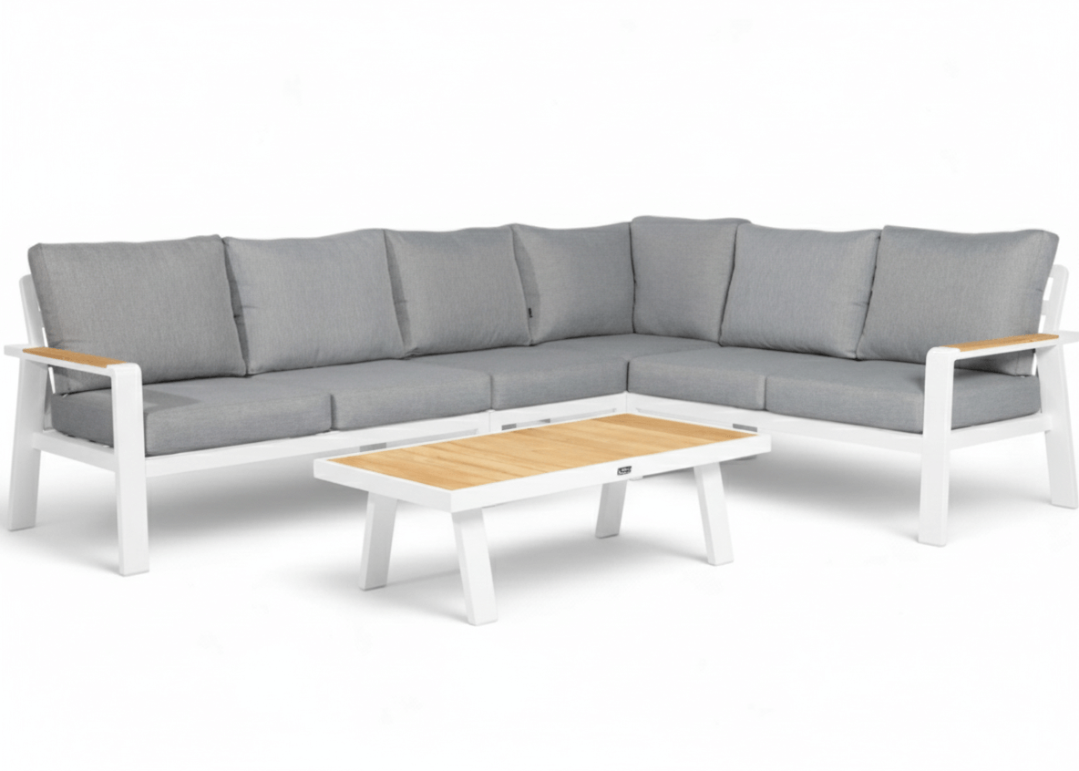 Belito Lotte Loungeset Hoekbank Nr. 1 wit aluminium met grijze kussens