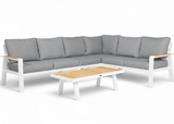 Belito Lotte Loungeset Hoekbank Nr. 1 wit aluminium met grijze kussens