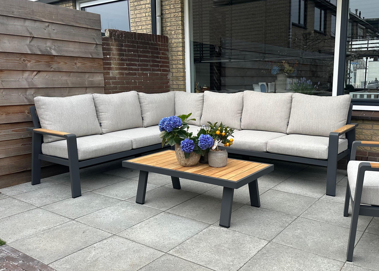 Belito Lotte Loungeset Hoekbank Nr. 1 | Antraciet Aluminium | 288 x 220 cm | 6-persoons | Lichte Kussens